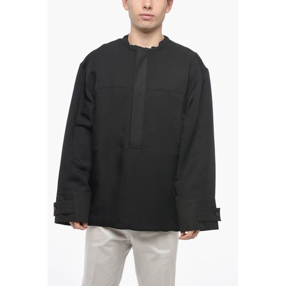 Silk Blend Blouse with Korean Collar